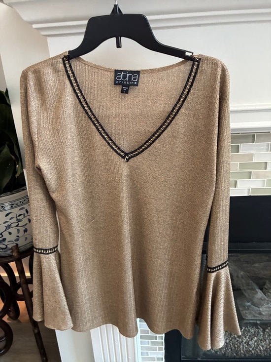 Atina Cristina Tops - Atina Cristina Gold V-Neck Bell Sleeve Blouse